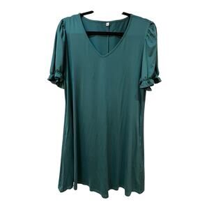 Unbranded Puff Sleeve Knit Dress With Pockets Green Womens Size XL